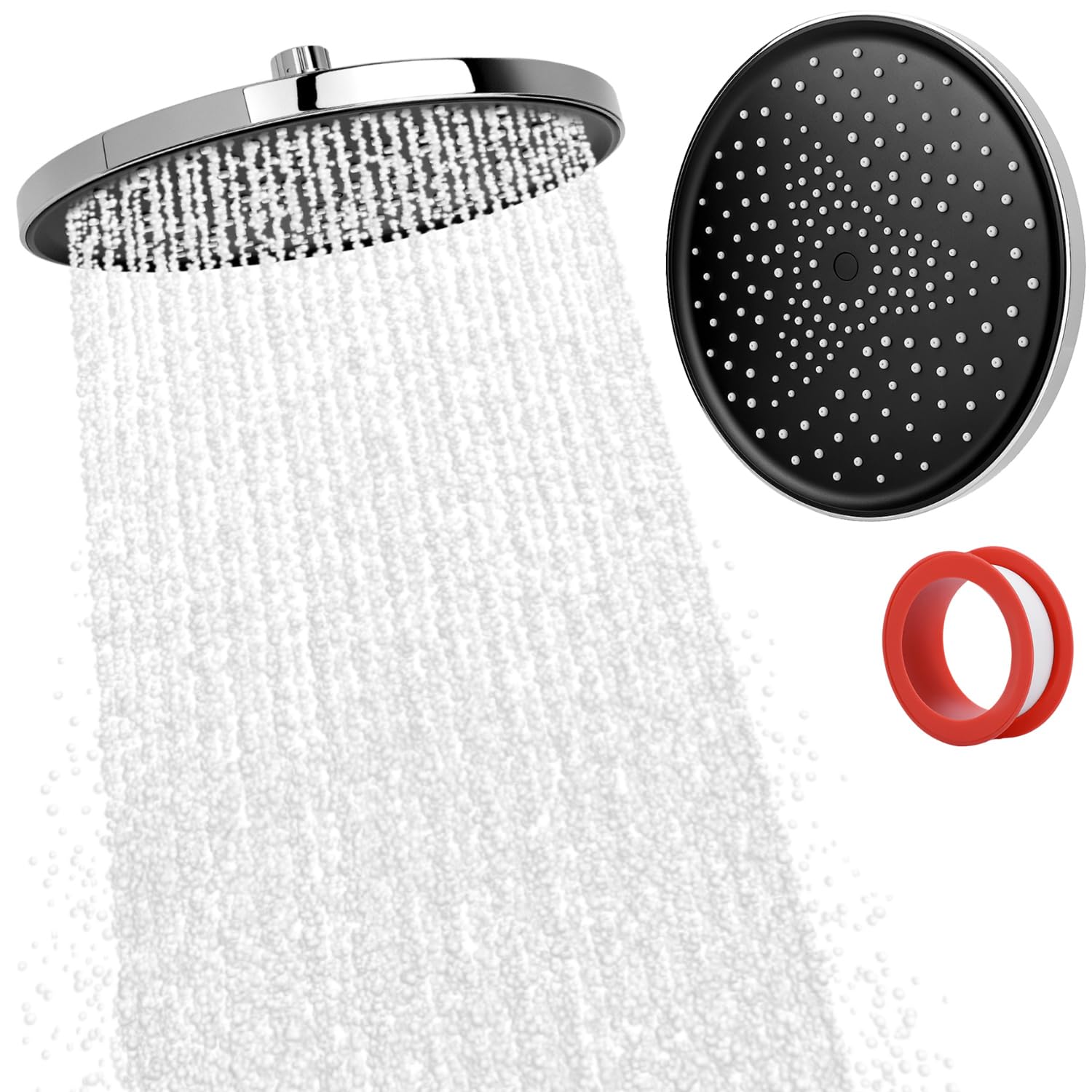 QWORK® Soffione doccia a pioggia Ø 23 cm, soffione doccia cromato ad alta pressione 360°, soffione doccia rotondo