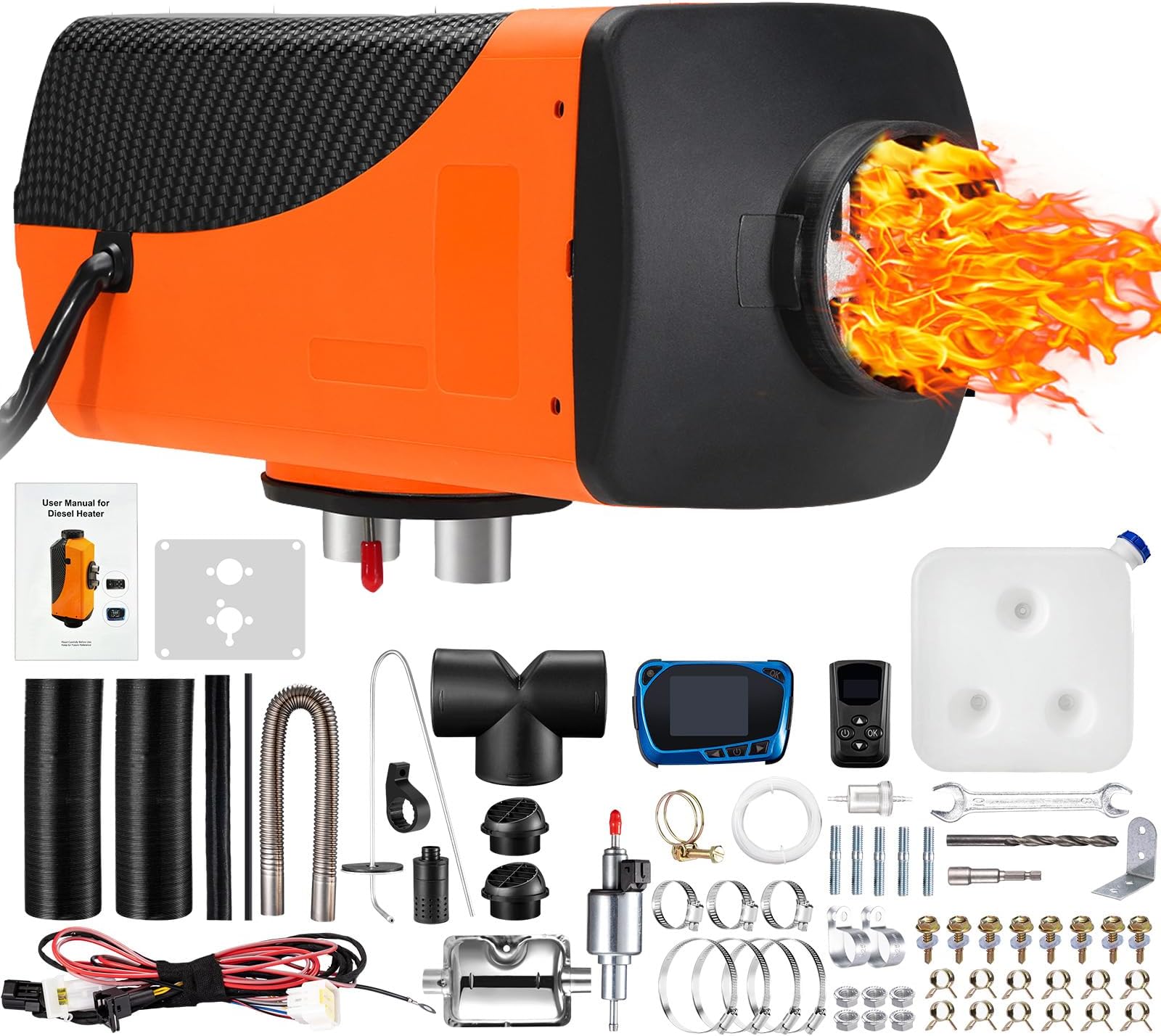 ChuBu Diesel Heater 2KW/5KW/8KW 12V-24V Portable Diesel Air Heater with Muffler, Remote Control, LCD Monitor, Fast Heating Defrost Defog for Campers, Truck, RV, Boat, Garage (Orange, 8KW)