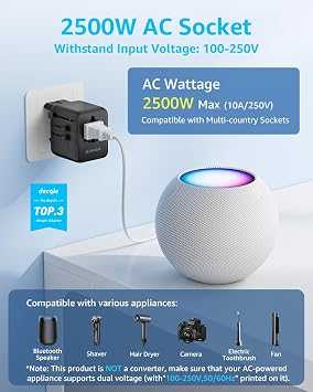 Pro Universal Travel Adapter 3 USB-C& 2 USB-A Cover 200+ Countries