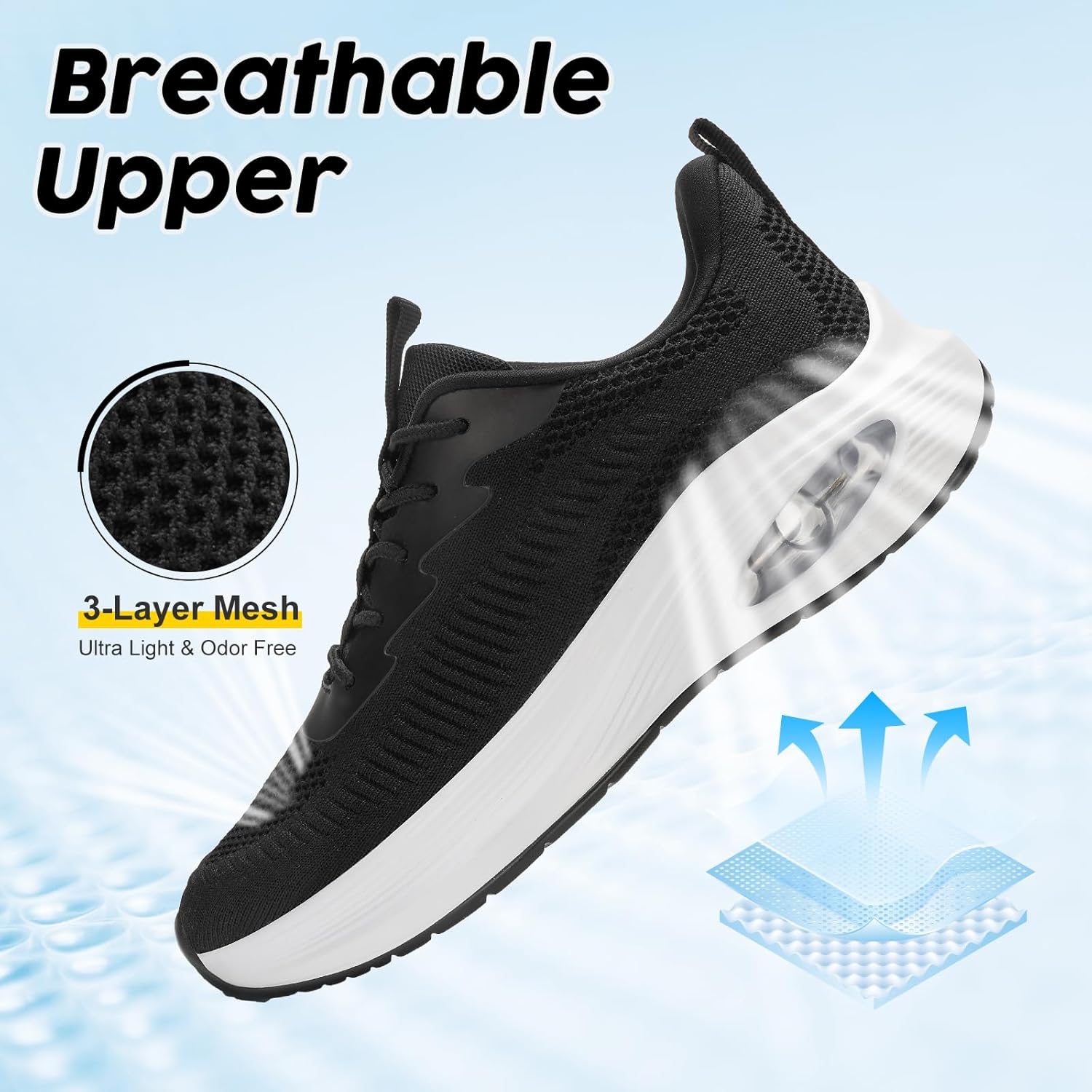 ZYEN Wide Toe Box Shoes Women Air Cushion Road Running Shoes Extra Wide Width Sneakers Arch Support Gym Athletic Tennis Sneakers Lightweight Breathable Walking Shoes 8811 Black 38 - Image 5