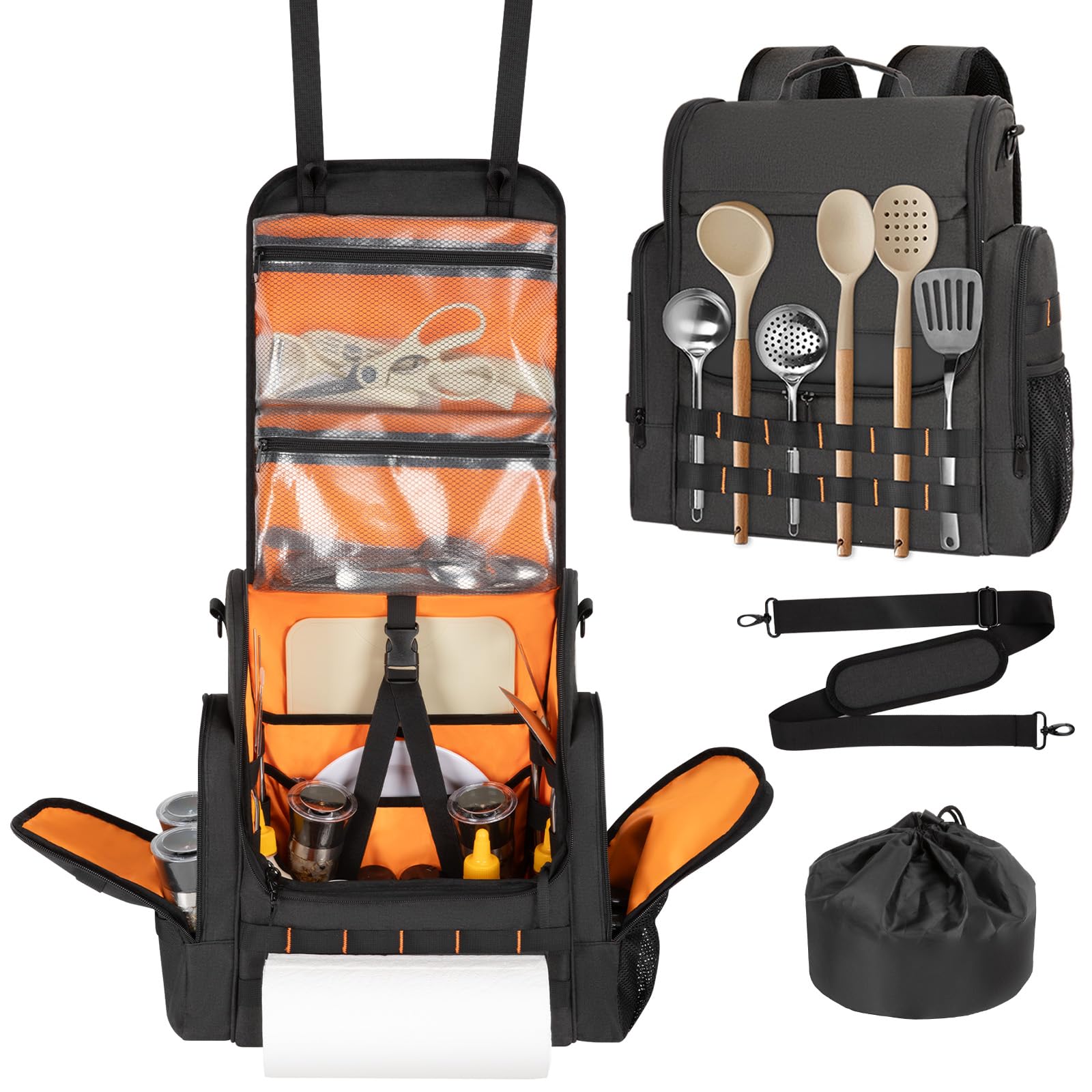 Large Camp Kitchen Organizer with Paper Towel Holder, Black