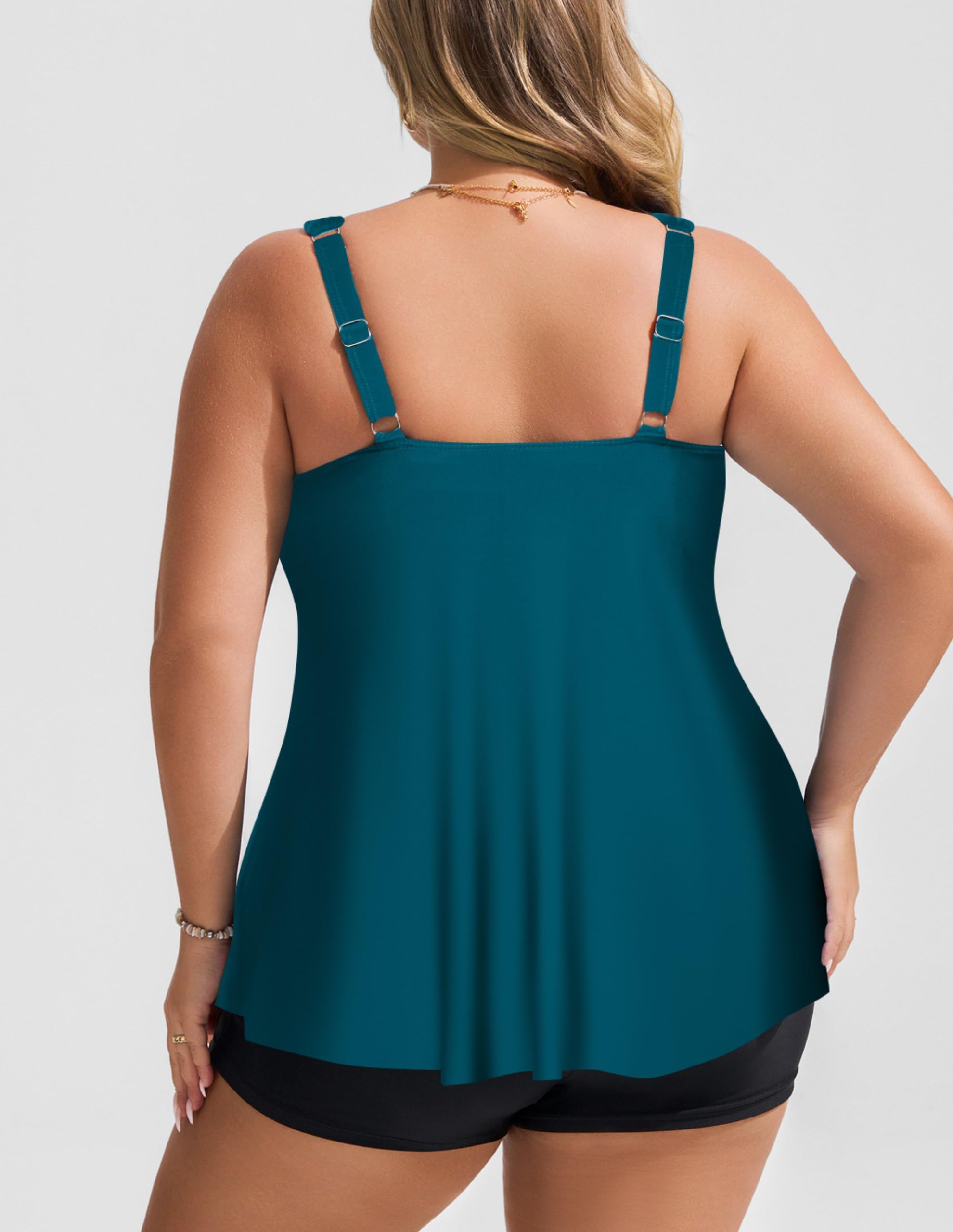 Hanna Nikole Traje de baño tankini de 2 piezas para mujer, talla grande, tankini con volantes y pantalones cortos de natación