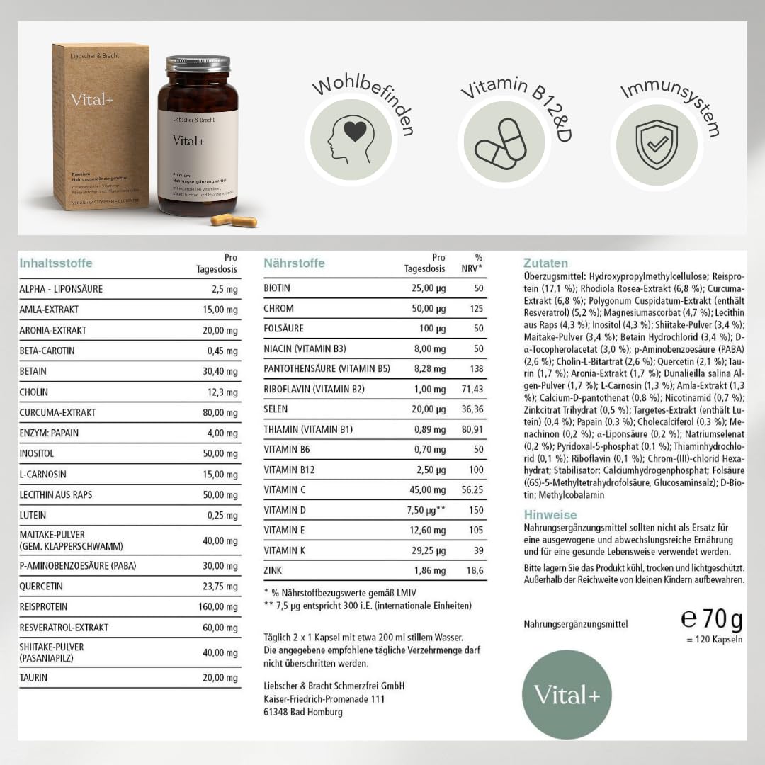 Liebscher & Bracht Premium Nahrungsergänzungsmittel 3er-Kombi: 1x Vital+ / 1x Arthro Forte+ / 1x Basen+ für 2 Monate, vegan, lactose- & glutenfrei, laborgeprüft