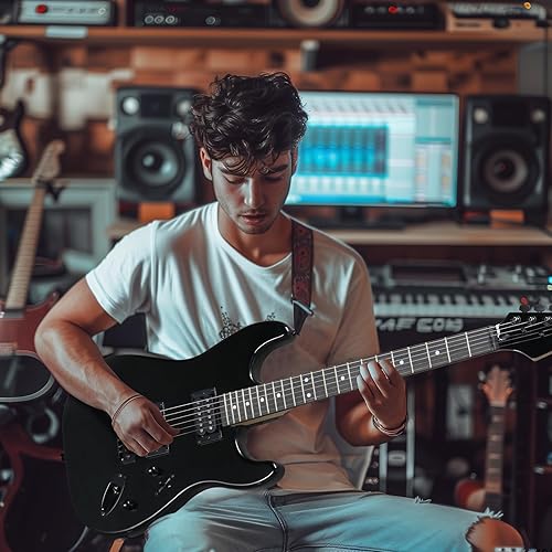 Vista 31 de Ktaxon Guitarra eléctrica de 39 pulgadas, cuerpo sólido H-H Pickups de 6 cuerdas para principiantes con bolsa de concierto, correa, brazo de Parte