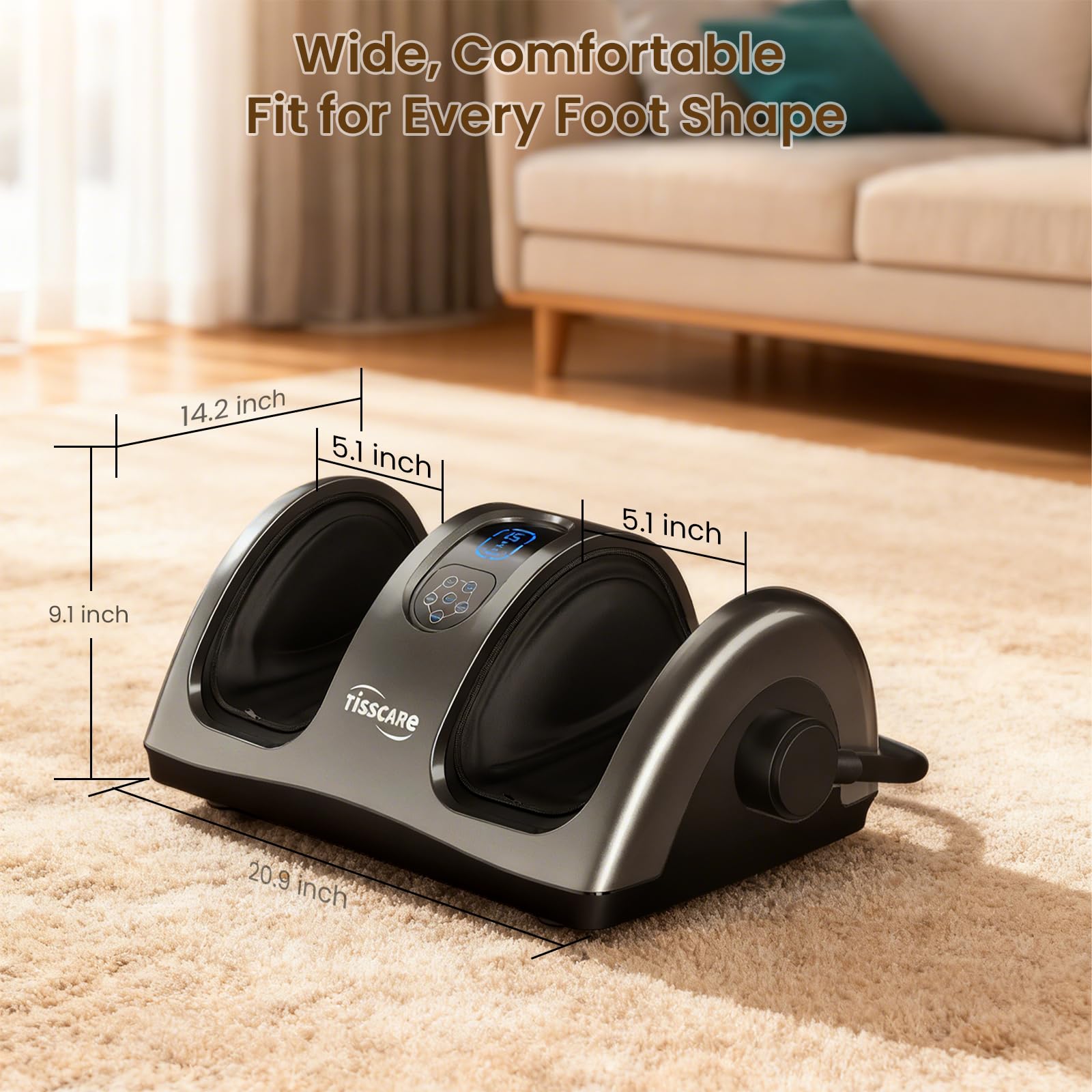 TISSCARE Masajeador de Pies Shiatsu con Calor, Masajeador Eléctrico para Piernas y Pantorrillas con Amasamiento, Rodillos, Presión, Asa Ajustable 360°, Alivio del Dolor, Regalo Hombres Mujeres