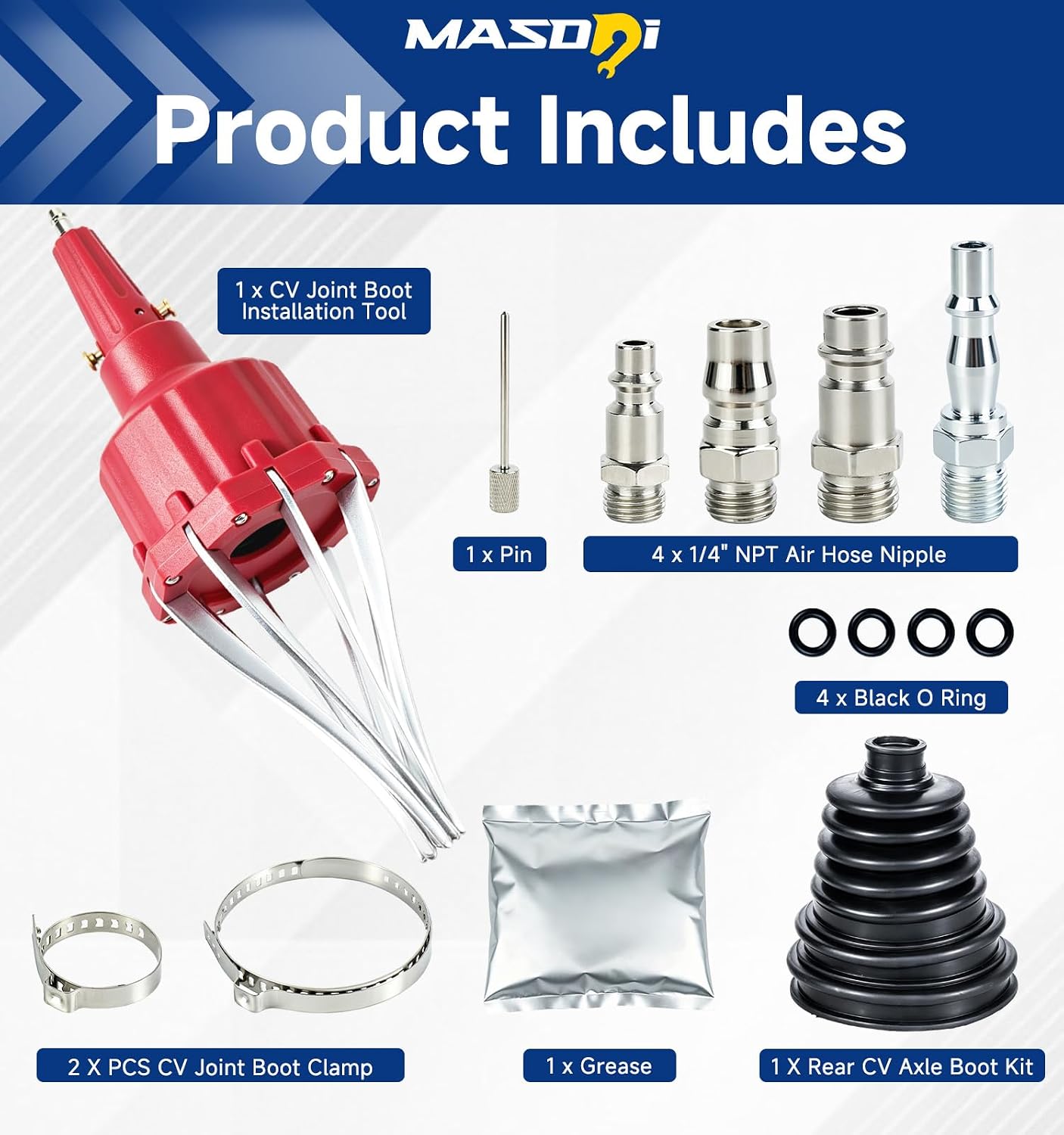 Pneumatic CV Joint Boot Installation Tool Kit, Universal Pneumatic CV Boot Expander Tool with Clamp, Automotive CV Axle Boot Spreader Compatible with BMW Audi Benz UTV ATV (Red)
