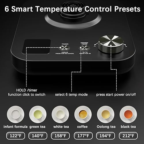 Miniatura 4 de Hervidor eléctrico de cuello de cisne, hervidores de té eléctricos, control de temperatura de 1 para verter café y té, interior de acero