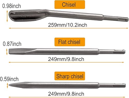Miniatura 4 de SDS Plus - Juego de cinceles para taladro de martillo, juego de brocas de martillo rotativo, incluye ranurado de azulejos, desguace de punta plana,