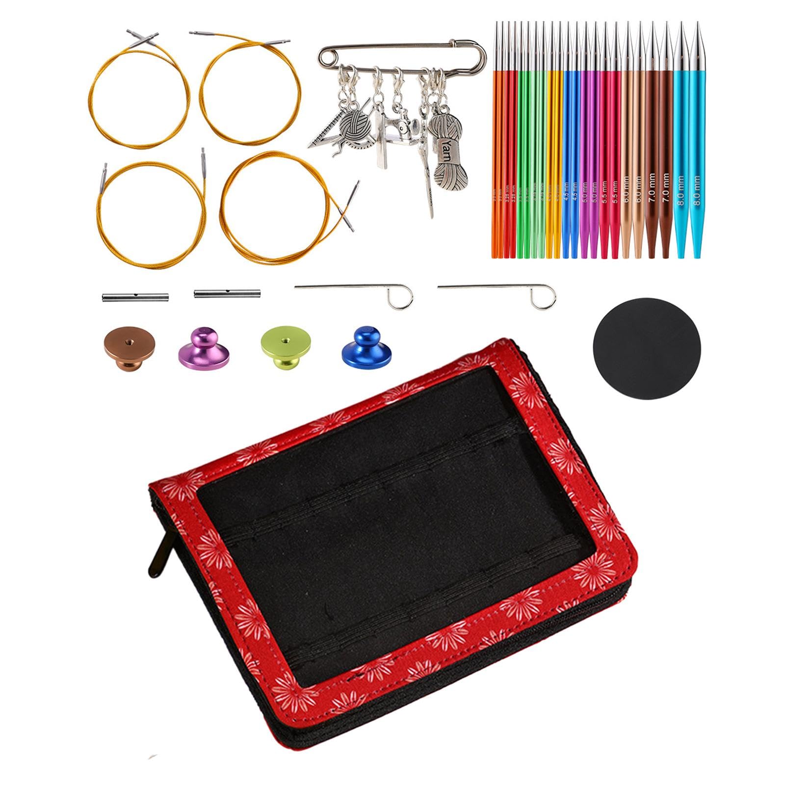 36-teiliges Stricknadel-Set, Rundstricknadel-Set, gerades Taschen-Häkelnadel-Werkzeug, Strickset mit Zubehör