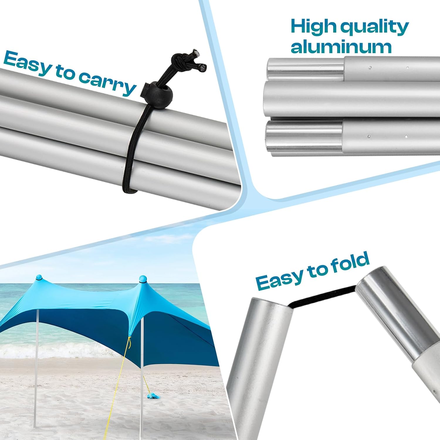 2PCS 8ft Foldable Beach Tent Poles Replacement Compatible with Neso Gigante Canopy,Aluminum Alloy Tent Extra Poles,Portable Beach Tent Fix Accessories for Camping,Hiking,Backpacking