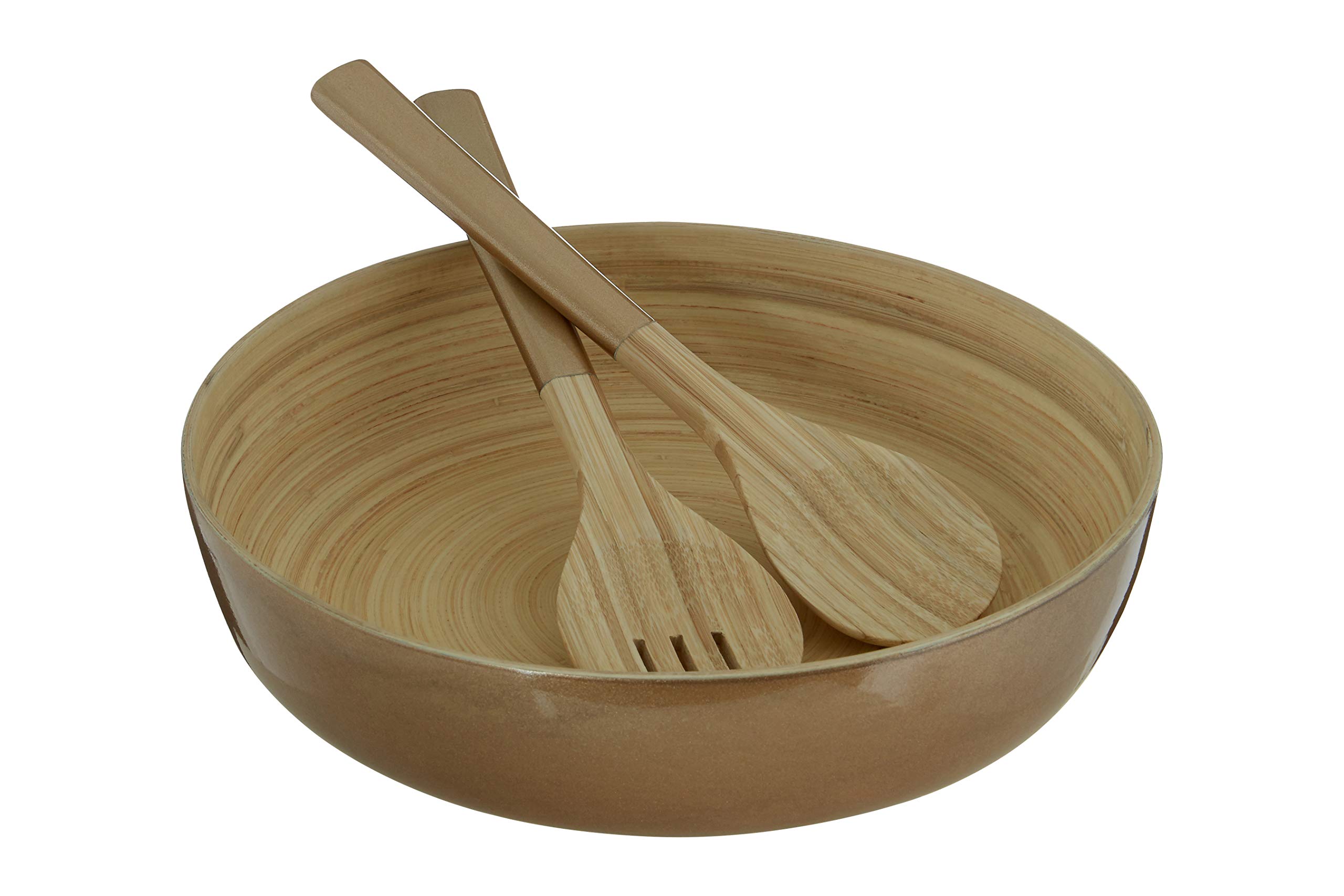 Kyoto Round Salad Bowl, Spun Bamboo, Metallic Gold, H8 x W30 x D30cm - Image 3