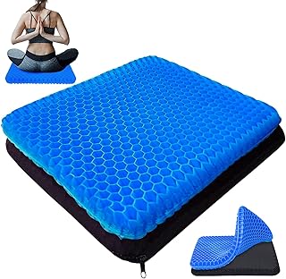 Cuscino per sedia a rotelle in gel a doppio spessore, antiscivolo, traspirante, per alleviare il dolore, per sedia da ufficio (blu)