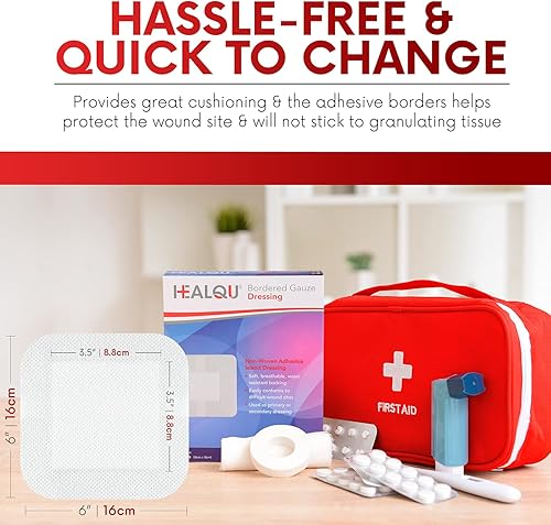 Miniatura 2 de HEALQU Apósito para islas  6 x 6 pulgadas, 30 unidades  Almohadillas de gasa envueltas individualmente, resistentes al agua, respaldo no tejido,