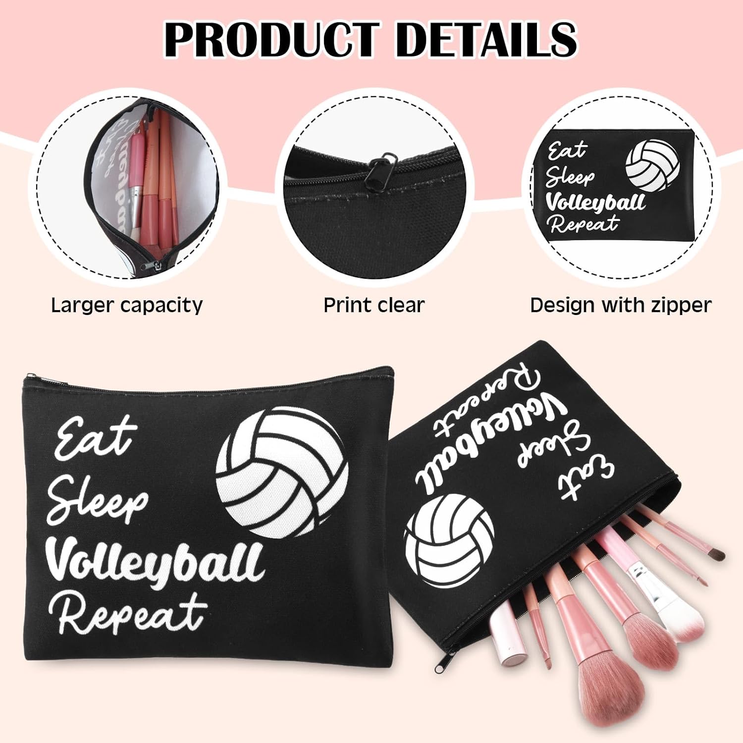 Tioncy 110 Pcs Volleyball Party Supplies Set Volleyball Gifts for Team Sports Accessories Include Cosmetic Bag Lipstick Holder Keychain Compact Mirror Hairbrush Scrunchie Sticker Team Party Supplies - Image 3