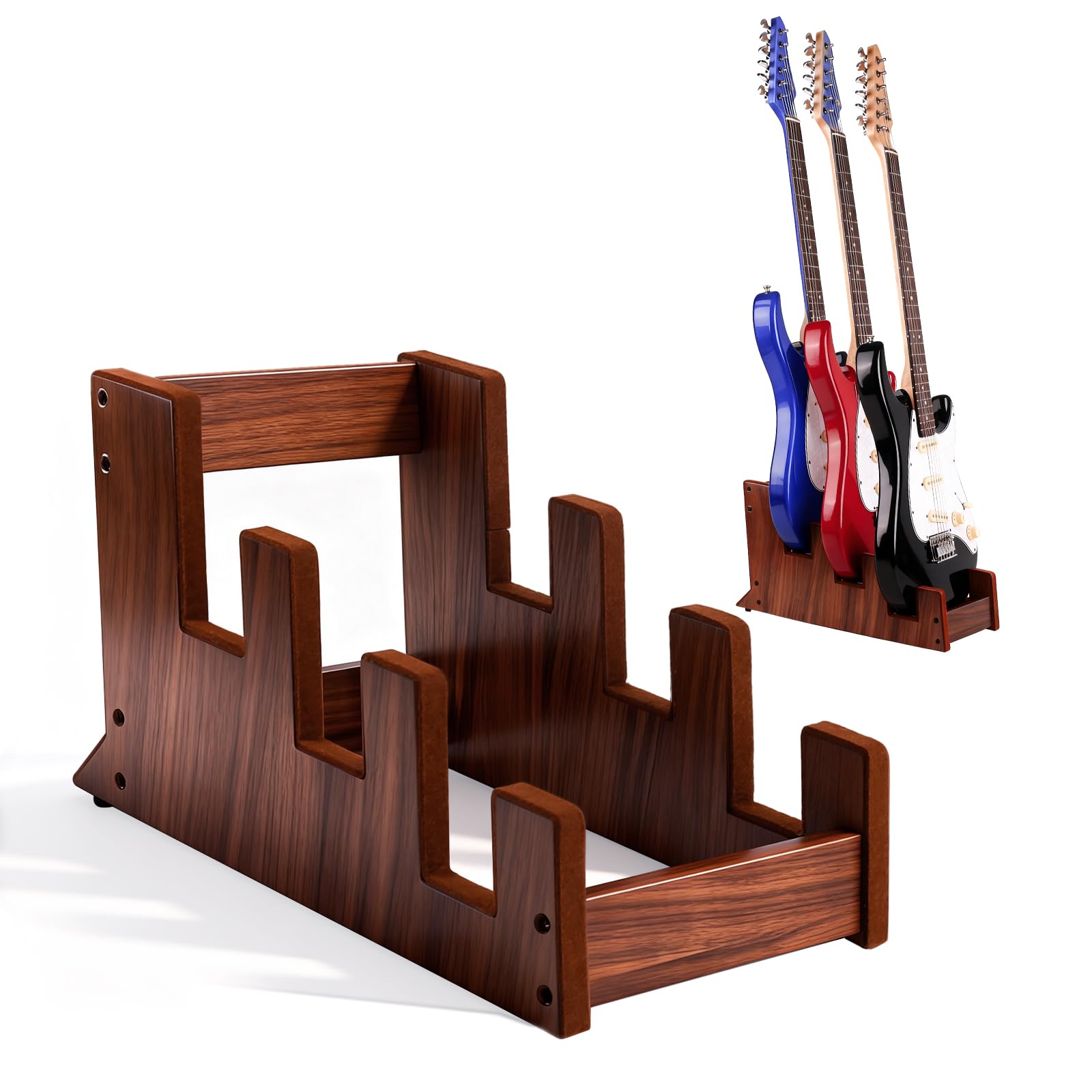 Dida American Black Walnut Wooden Floor Stand For Multiple Electric Guitars, 3-Holder, Space-Saving Floor Guitar Rack For Home, Studio, Stage, Multiple Electric Guitar, Bass Guitar Display (American Black Walnut)