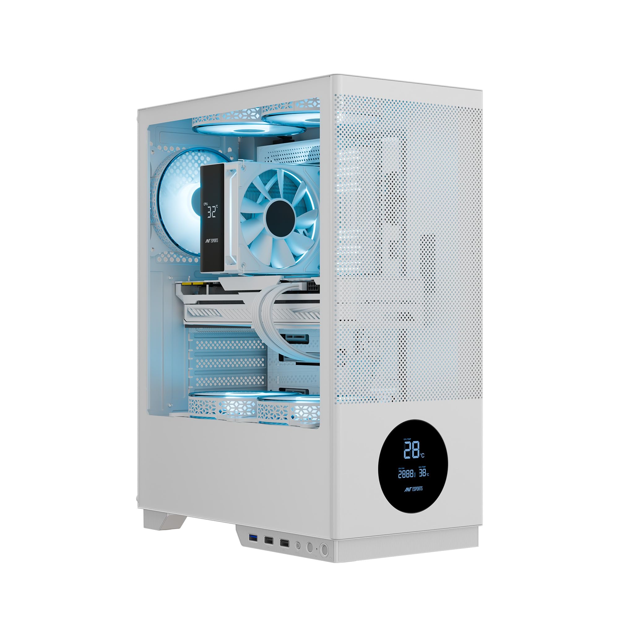 Ant Esports X2 LCD Mid-Tower Computer Case/Gaming Cabinet - White | Support ATX, M-ATX, M-ITX | Pre-Installed 3 ARGB Fans-image-35