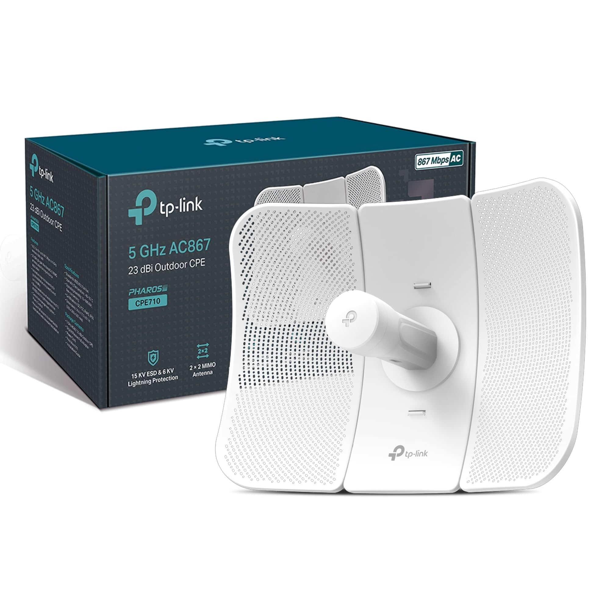 TP‑Link CPE710 Outdoor CPE, 5GHz AC 867Mbps Wireless CPE, 23dBi Directional Antenna, Weatherproof IP65, Passive PoE, Pharos Control Management, Long-Range Outdoor Wi-Fi Networking