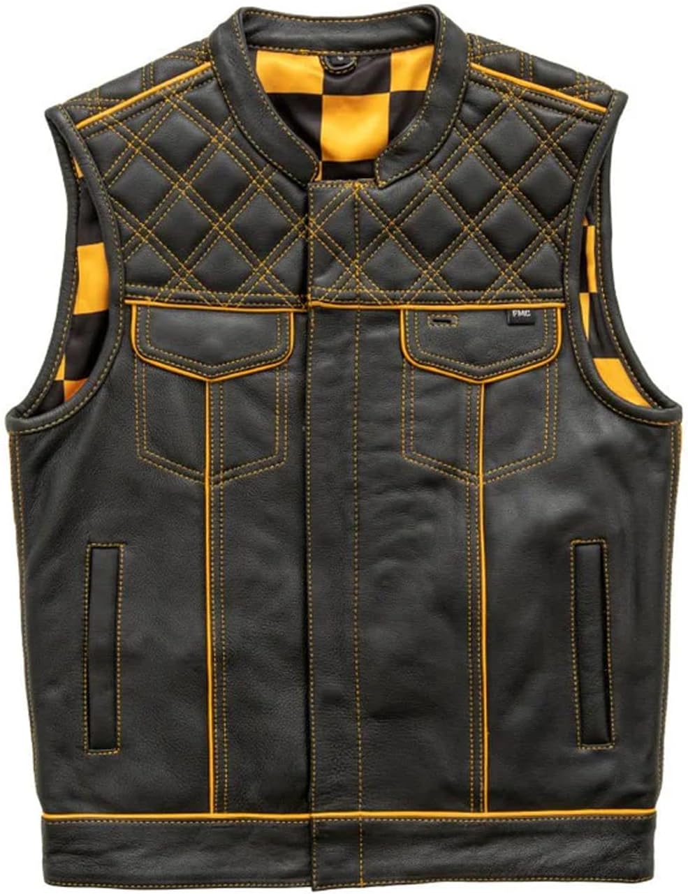 First Mfg Co - Finish Line - White Checker - Men's Motorcycle Biker Riding Leather Vest