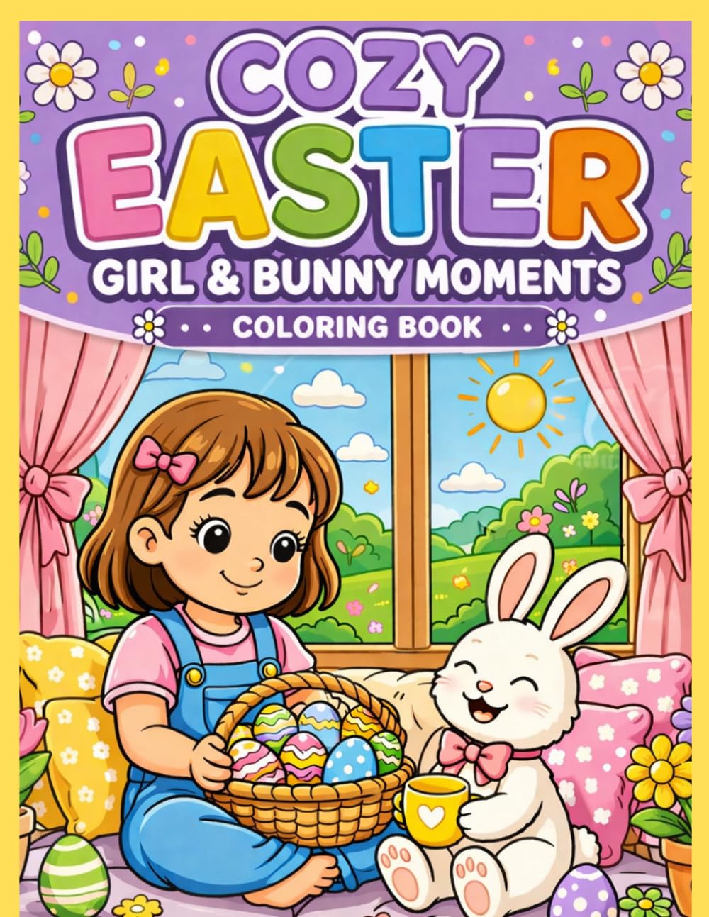 Cozy Easter Girl & Bunny Moments Coloring Book: Cute & Relaxing Spring Coloring Pages with Adorable Bunnies, Easter Eggs, Flowers & Cozy Scenes