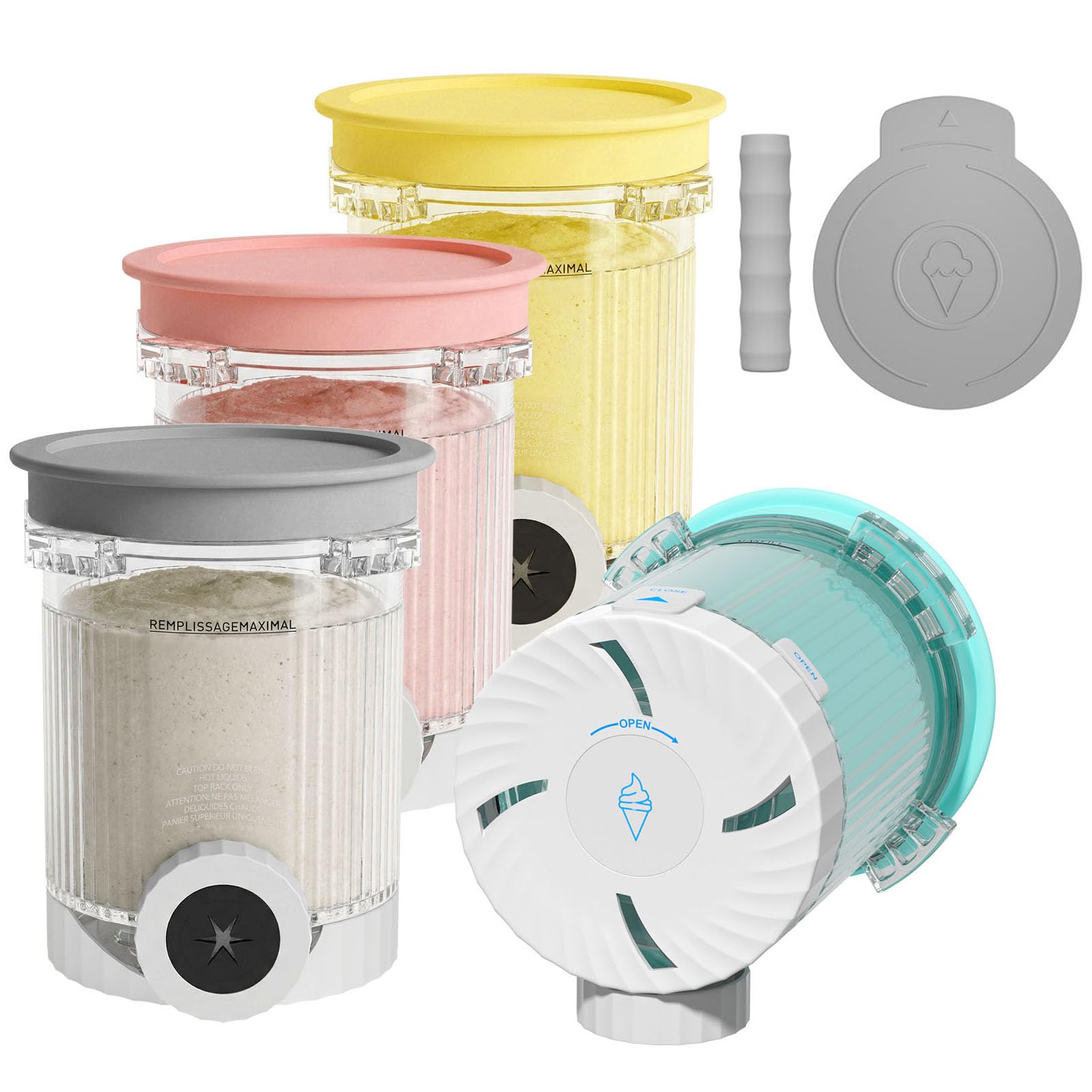 Lot de 4 récipients avec couvercle pour Ninja Swirl NC700 NC701 - 480 ml - Pour crème glacée Ninja Creami Swirl NC700EU NC701EU - Antidérapant + couvercle anti-poussière