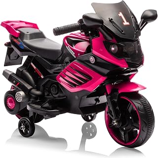 Kids 6V Ride On Motorcycle, Battery Powered Ride On Toys w/Treaded Tires, Working Headlight, Horn, Music, Training Wheels, Stable Electric Toddler Motorcycle for Kids, Gift for Boys Girls, Rose Red