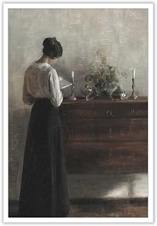 Vintage European Portrait Painting Danish Canvas Wall Art Famous Artwork Woman Reading Portrait Painting Dark Academia Print 19th Century Antique Poster For Bedroom Living Room 12x16in Unframed