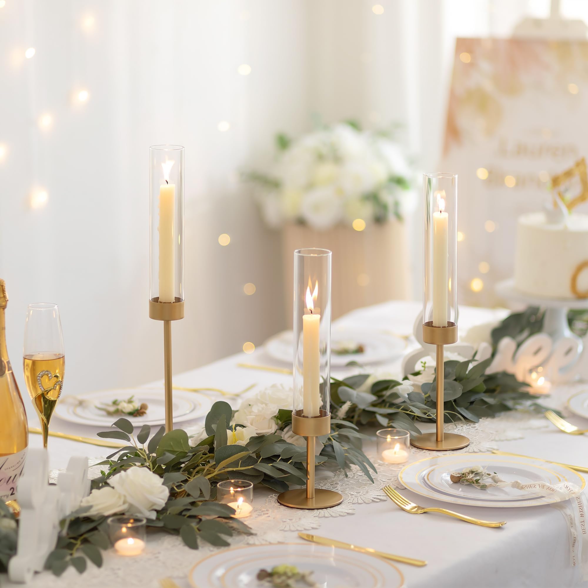 Romadedi Lot de 6 bougeoirs avec cylindre en verre - Bougeoirs en verre et métal pour Noël, mariage, décoration de fête à la maison