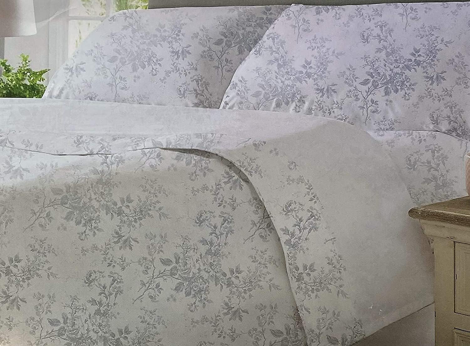 Cabbages & Roses of London Queen Floral Sheet Set Alderney Cotton Percale Light Blue/Gray, Blue