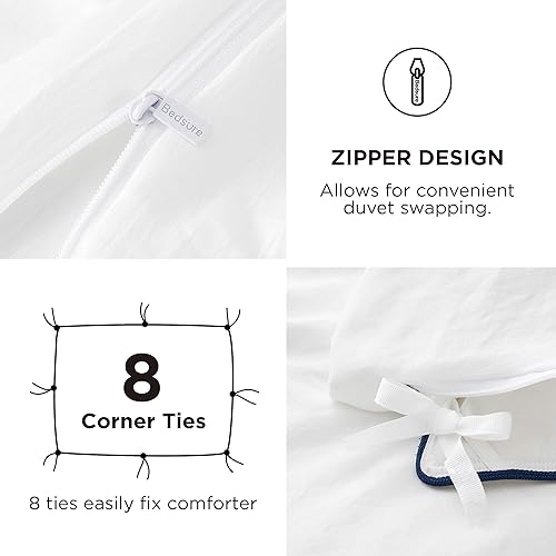 Vista 276 de Bedsure Funda de edredón azul pizarra tamaño Queen – Juego de ropa de cama extra suave prelavada similar al algodón, incluye 1 funda de edredón