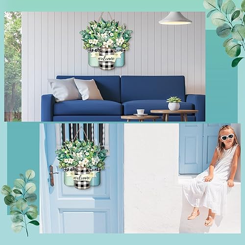 Miniatura 6 de Karenhi Letrero de madera de bienvenida para puerta delantera, colgador de madera, letrero de puerta de verano, decoración colgante de primavera de