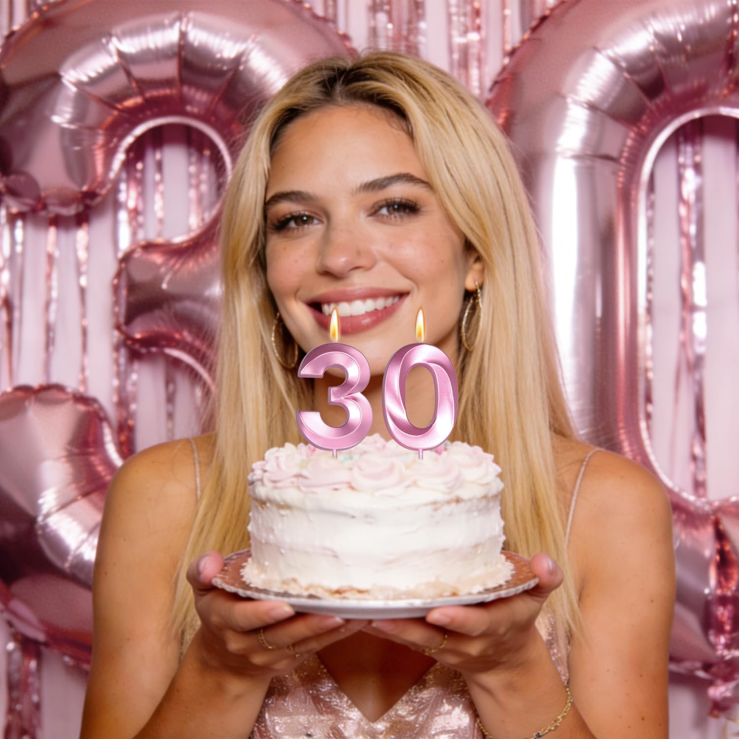 Large 2.76 inch Number Candles 32 Birthday Decorations for Women，Pink 32 Candle for 32nd Birthday Decorations for Her, Rose Gold 32th Cake Topper for 32 Year Old Party Decoration, Decor Supplies