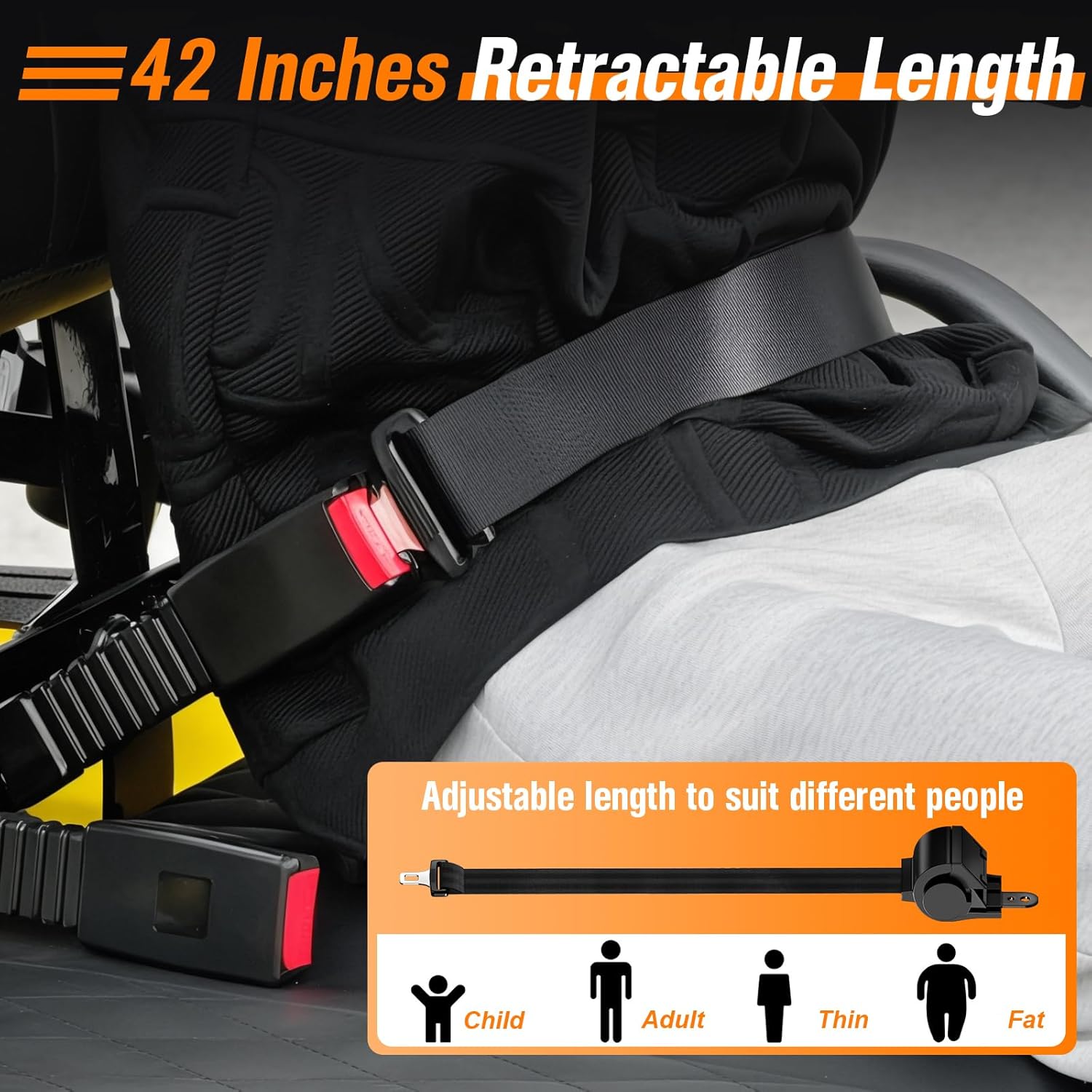 4PCS Golf Cart Seat Belts Kit for Club Car, EZGO, Yamaha Carts, 42" Retractable Universal Seat Belts Kit for Most People, Street Legal Seat Belt Golf Carts Front&Rear Seat (Without Bracket)