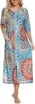 Rubehoow Robe Women's Zipper Front House Coat Half Sleeve Bathrobe Full Length Soft Cotton Duster Coat with Pockets