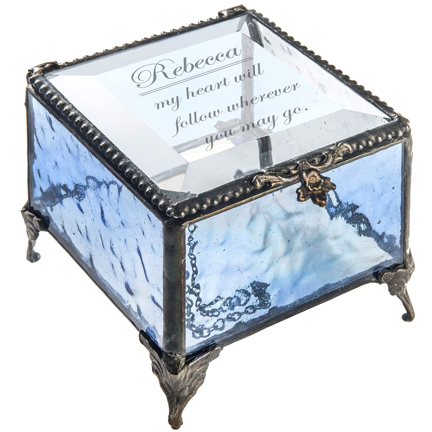 Personalized Jewelry Box with Message Decorative Stained Glass Keepsake Gift - J Devlin Box 836 EB246 (Blue)