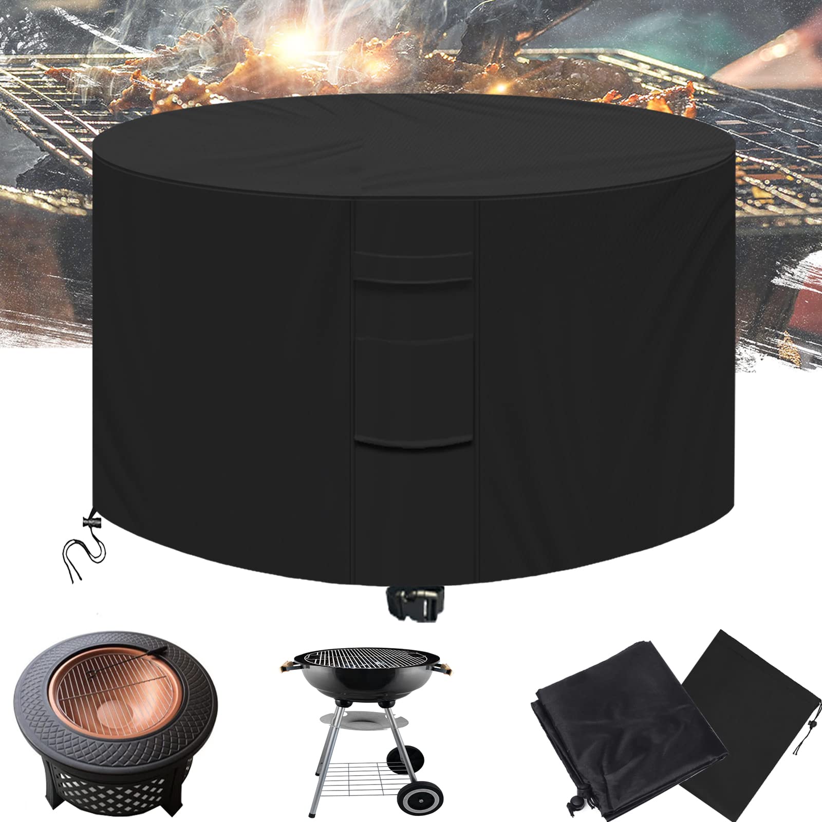 Copertura rotonda resistente per braciere impermeabile in tessuto Oxford 600D, resistente ai raggi UV e antivento, con prese d'aria per barbecue all'aperto, protezione per barbecue, adatta a 127 cm di