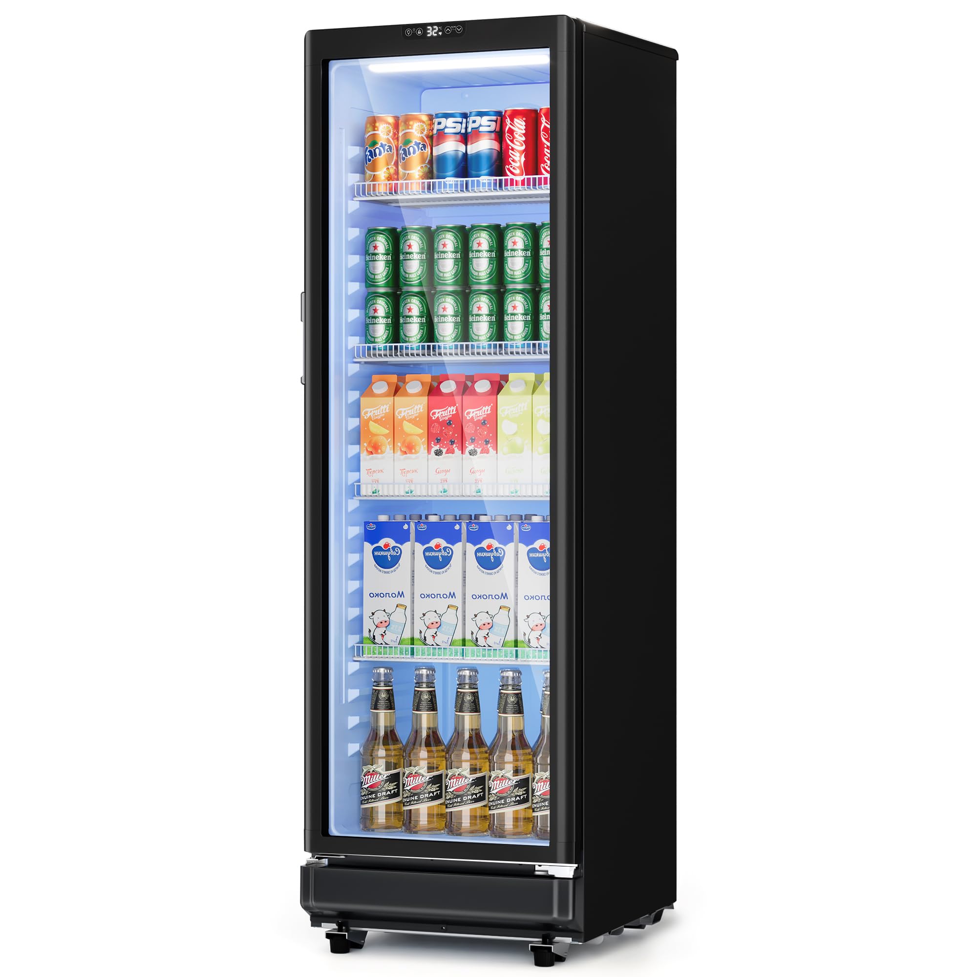 8.5 Cu.Ft Commercial Refrigerator with Double-Tempered Glass Door, Outdoor Beverage Refrigerator with Lock and Key & LED lights - (Good condition because of a 2” puncture in the metal on back of the fridge, pictured)