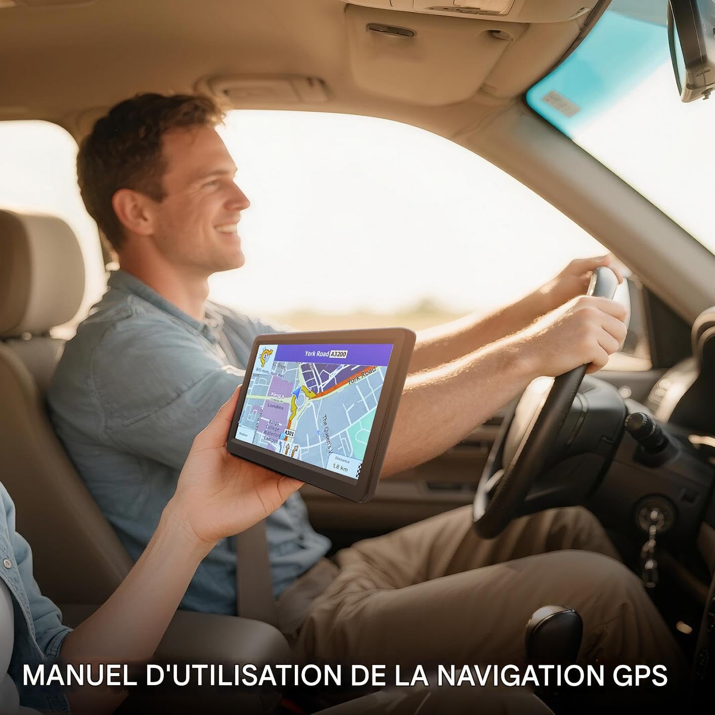 GPS de Navigation, Riloer 7 Pouces Navigation Portable avec Accessoires Secteur, Cartographie Europe Toute Vie Mise à Jour Gratuite, Support Camion/Camping-Car, Lecteur Multimédia