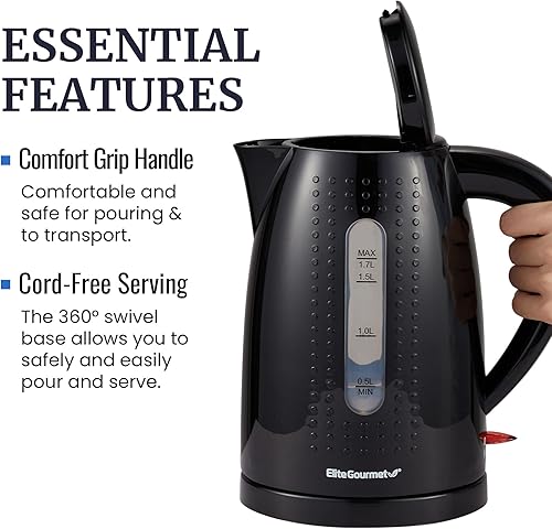 Miniatura 3 de Elite Gourmet EKT5051 - Hervidor de agua eléctrico de 1.7 L, sin BPA, hervidor rápido, apagado automático, protección para hervir, base giratoria de