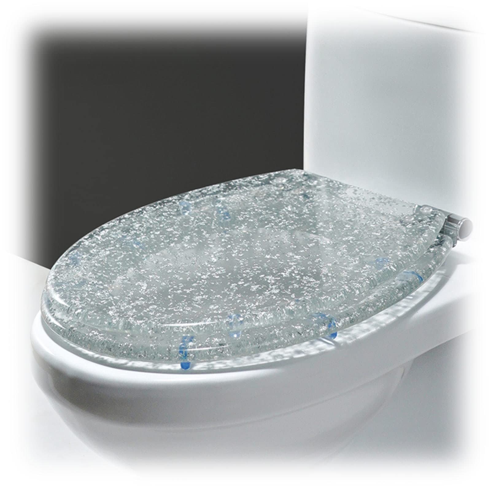 Sedile WC, Sedile WC, Sedile WC Soft Close, Sedile WC Ovale Glitterato con sgancio rapido Facile da Pulire, Sedile WC in Resina per bagni (Colore: Argento Trasparente, Dimensioni: Taglia Uni