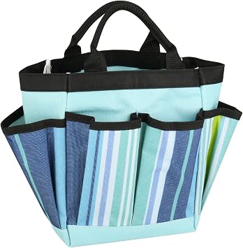 Garden Tool Bag Waterproof Gardening Hand Tool Storage Bag Heavy Duty Oxford Tote Organizer Bag with 8 Pockets, Garden Utensil Handbag for Women Men Blue
