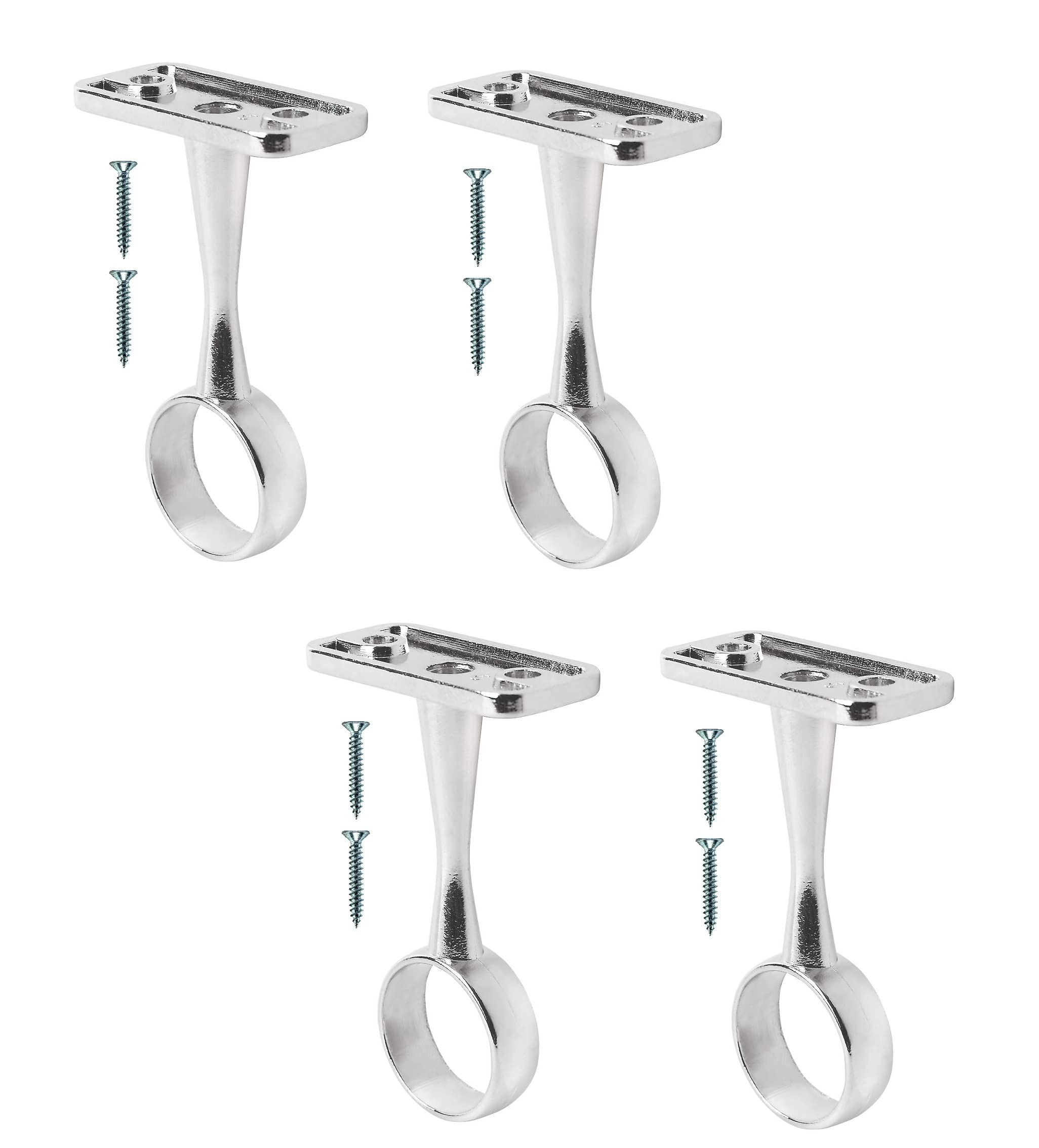TERF® Polished Chrome Ceiling-Mount Bracket for Up to 25mm Diameter Curtain Pole - Wall Mount Rod Holder for Closet, Wardrobe, Shower Curtain Rod - Pack of 4