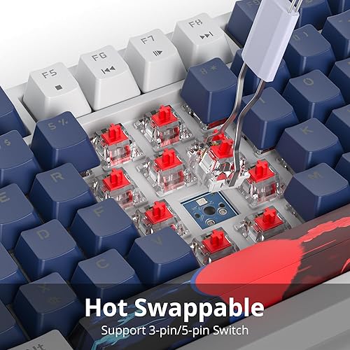 Miniatura 4 de Teclado mecánico 75% para juegos, teclado de montaje en junta con cable, 82 teclas, teclado intercambiable en caliente, perilla retroiluminada RGB,
