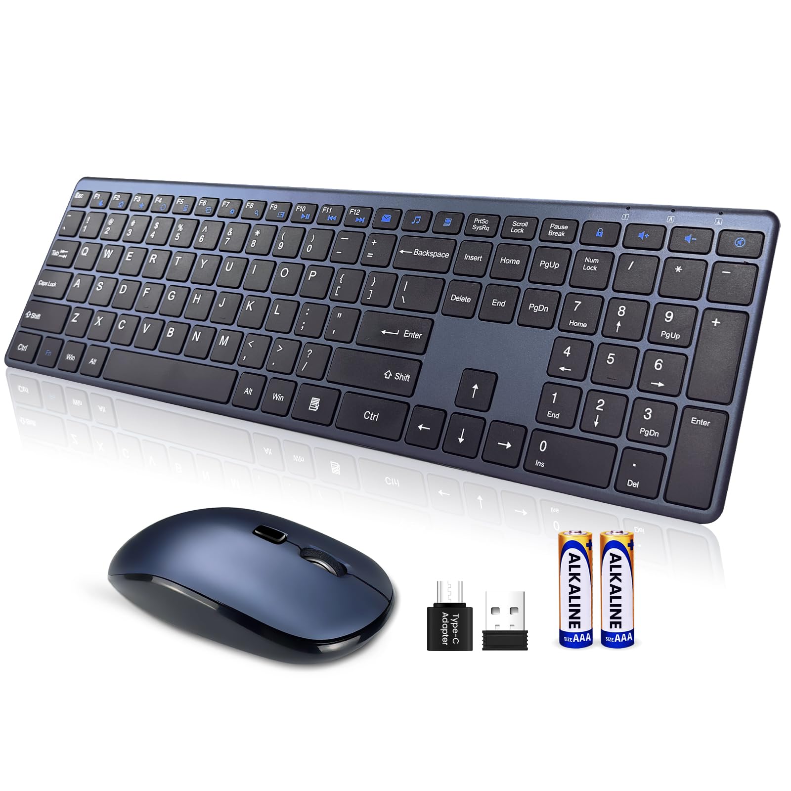 Wireless Keyboard and Mouse Combo,2.4G USB Ultra Slim Quiet Full Size Matte PC Computer Keyboard & Mice,3 DPI,19 Multimedia Key,Lag-Free Ergo,Long Battery Life for Desktop,Laptop,Smart TV,MAC,Windows-image-9