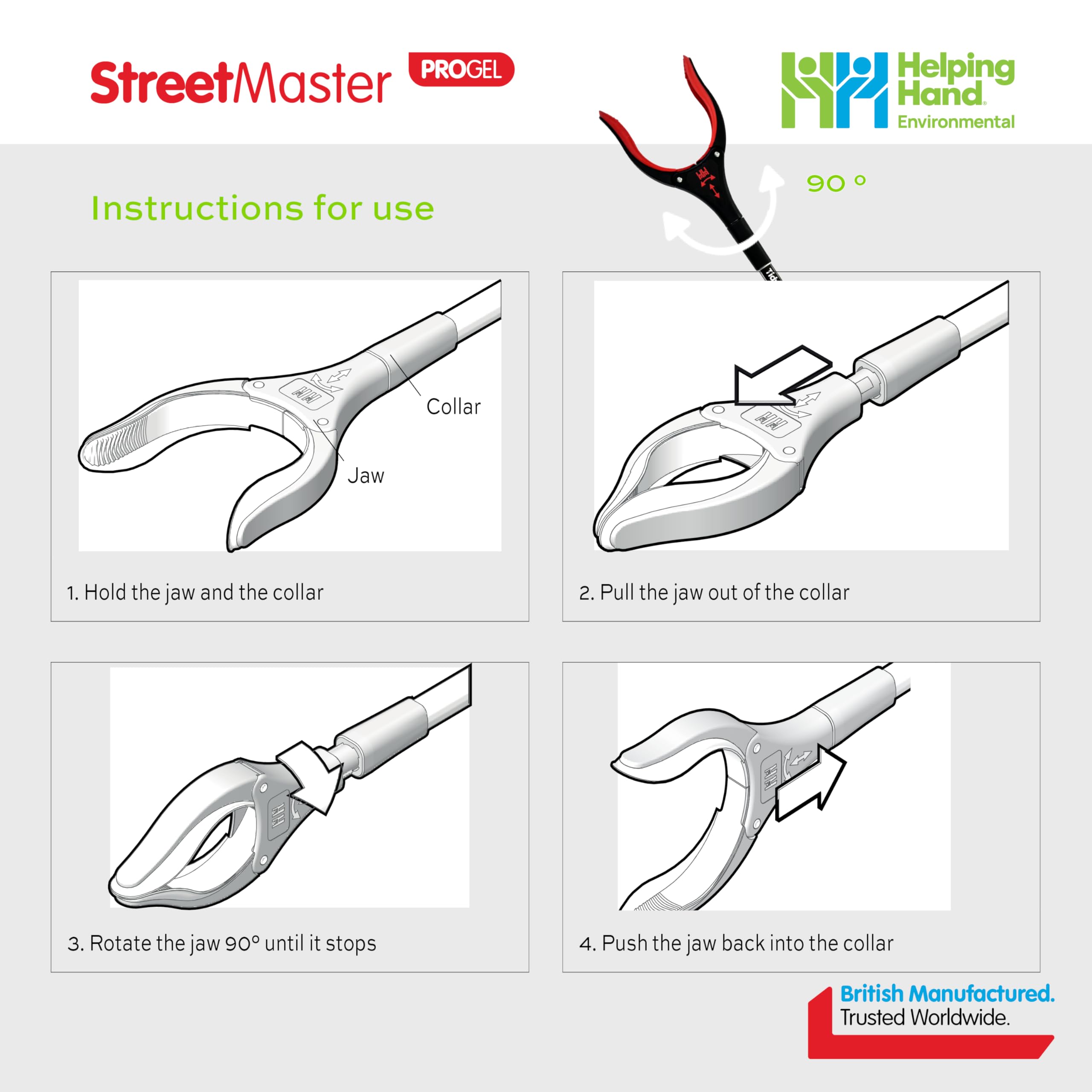 The Helping Hand Company Street Master Pro Pince à litière en Gel pour Adultes avec poignée Confortable, tête rotative 90°