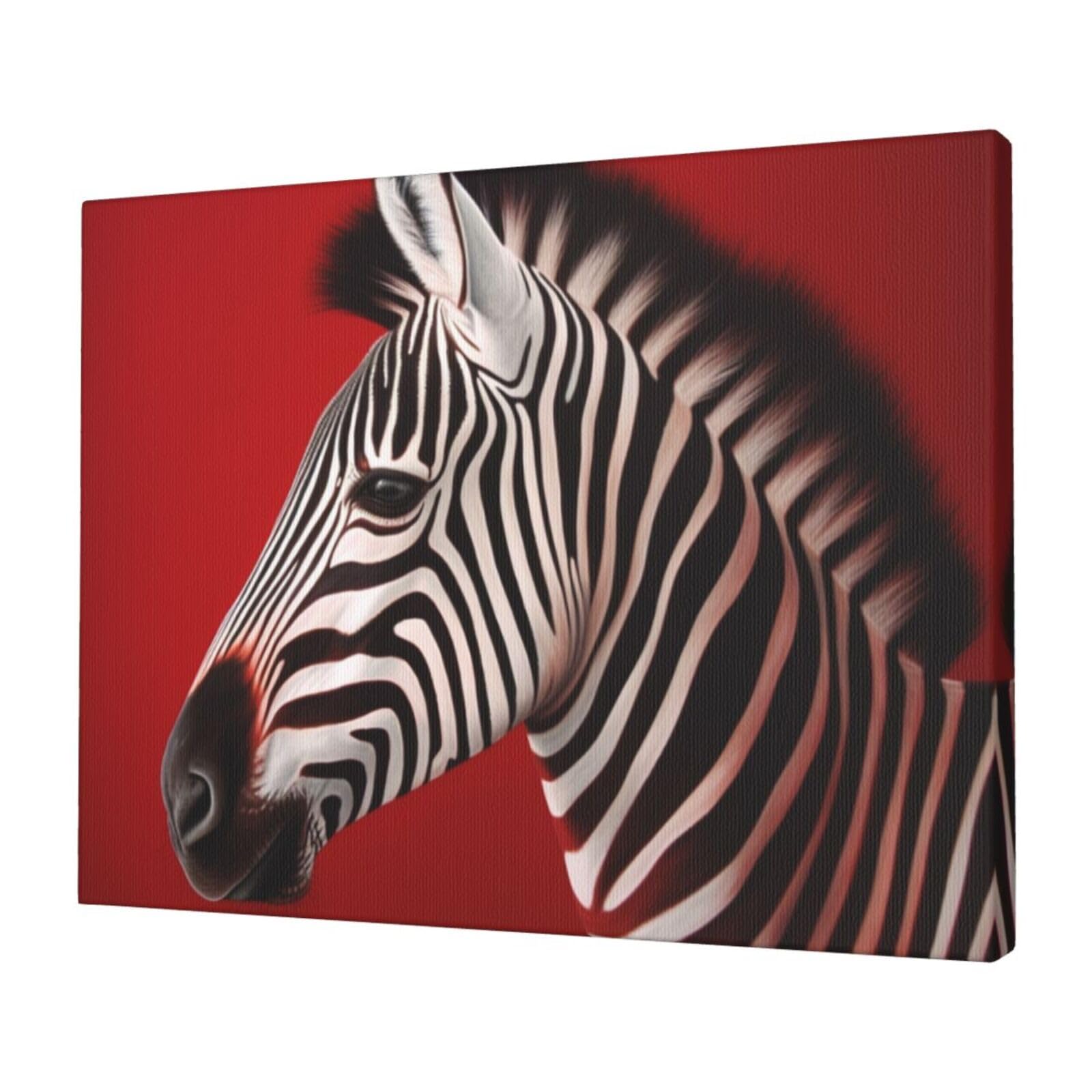 FodPand Canvas Wall Art for Living Room Wall Decor 12"x16" Modern Artwork Painting Pictures Hanging Canvas Prints Zebra Red Aesthetic Wall Art for Bedroom Bathroom Office Wallart Decor