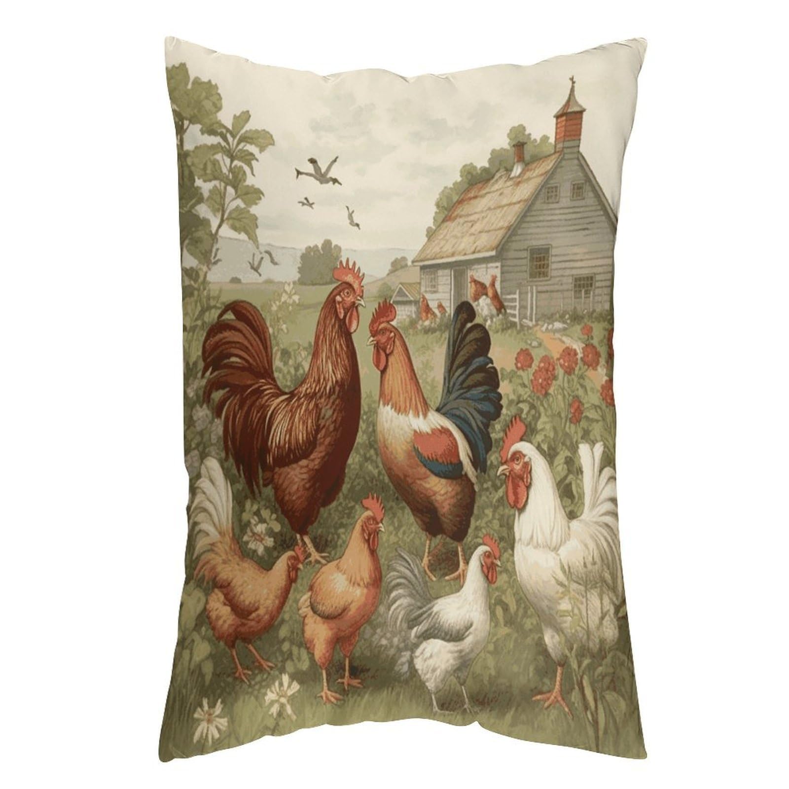 FekiLoot Chickens and Farm Throw Pillow Cover Soft Pillowcase with Hidden Zipper Lumbar Decorative Throw Pillow Covers Luxury Cozy Pillows Shams Rectangle Cushion Cases