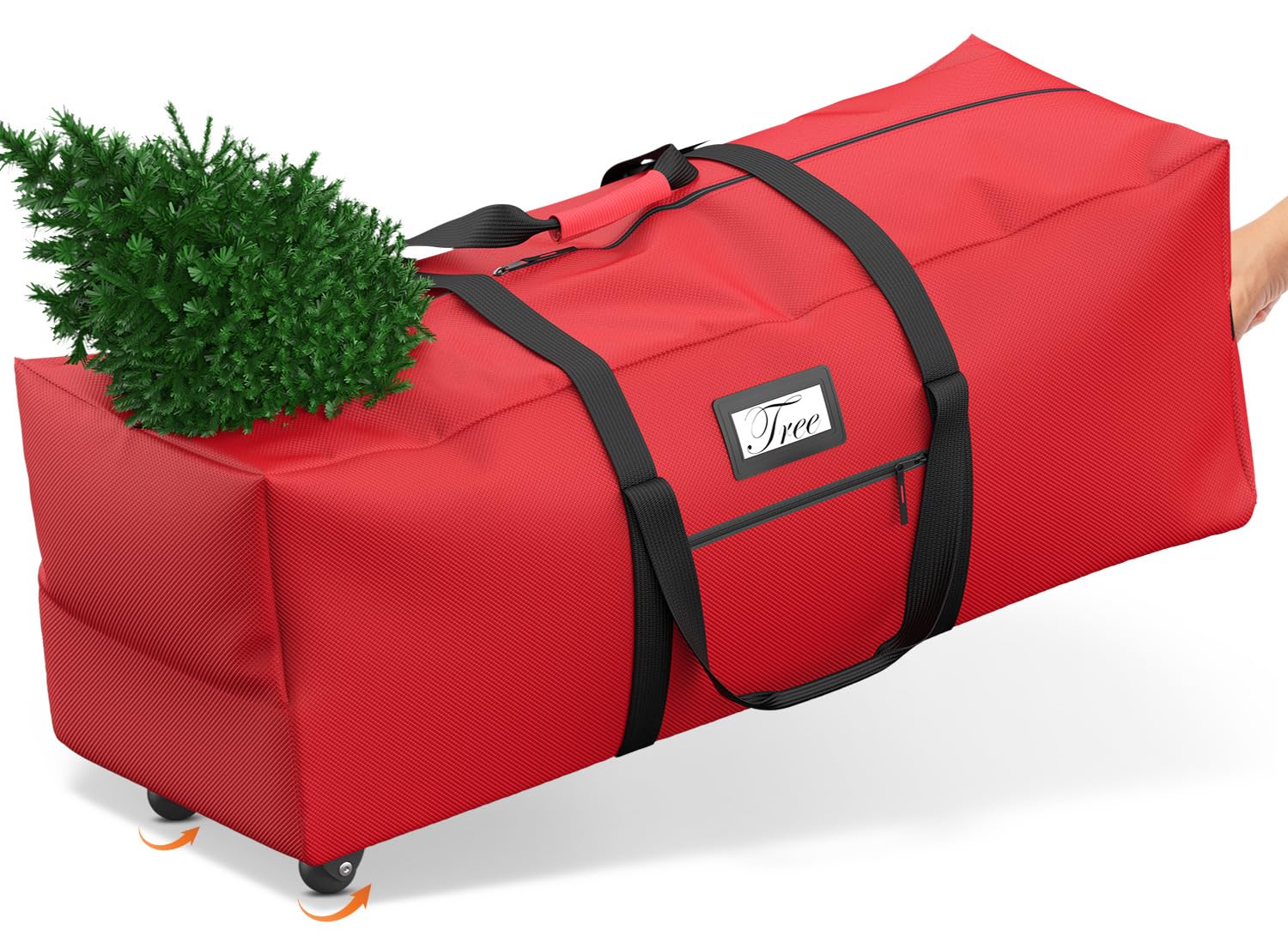 Mrrihand Christmas Tree Storage Bag, 9Ft Large Artificial Anti-Tear Heavy-Duty 600D Oxford Cloth Xmax Christmas Tree Storage Box with Rolling Wheels, Christmas Tree Storage Container (Red, 9Ft)