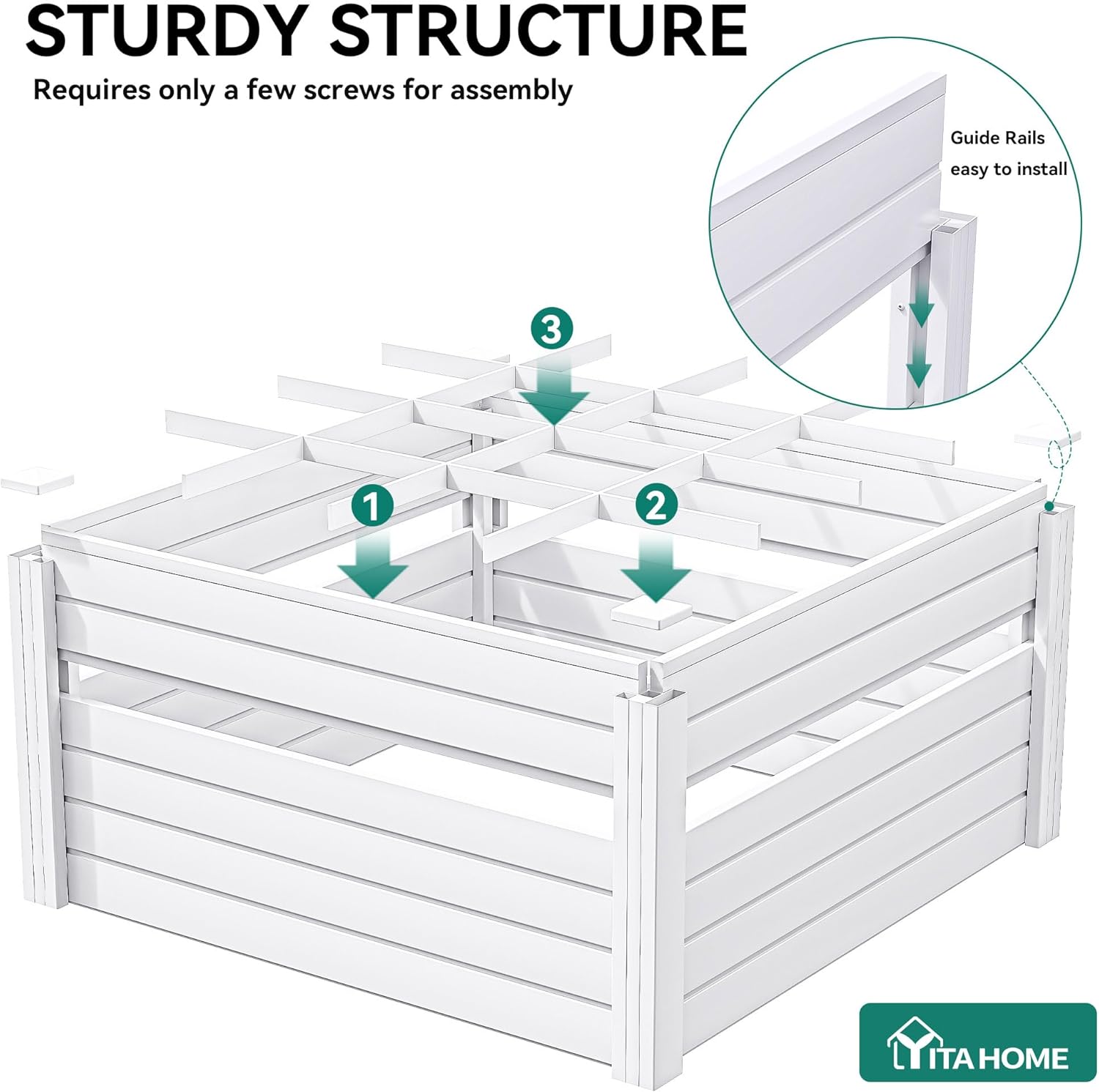 YITAHOME 48x48x24 in Plastic Raised Garden Bed with Growth Grid, Large Outdoor Vinyl Planter Box for Plants, Vegetables, and Flowers, Easy Installation, White