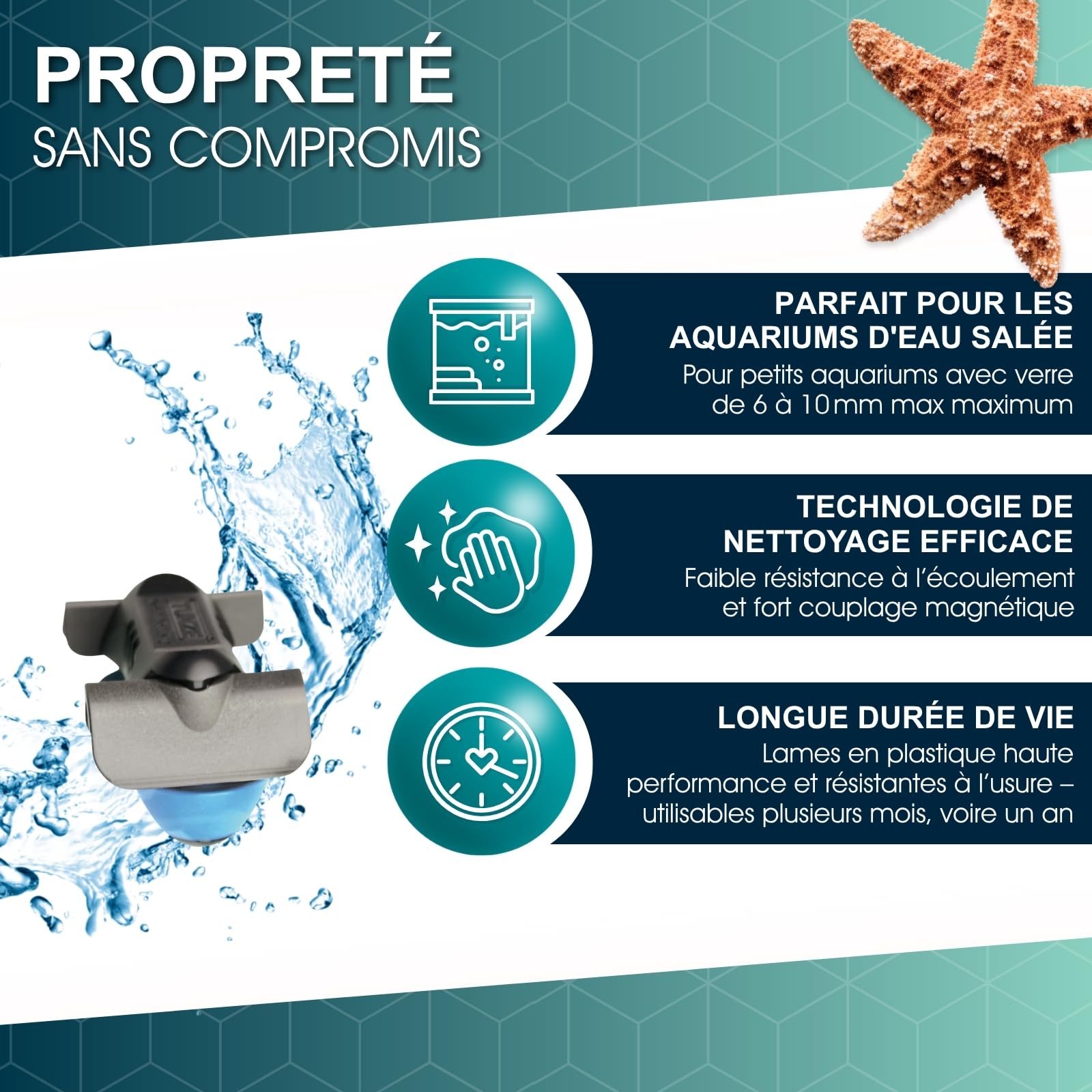 TUNZE Care Magnet Nano I Aquarienreiniger für 6-10mm Glasstärke I schlanker Scheibenreiniger mit abgerundeten Kunststoffklingen I Algenmagnet mit stark minimierter Kratzgefahr I Aquariumglas-Reiniger
