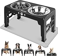 Jovrun Elevated Dog Bowls: 5 Heights Adjustable Raised Stand with Stainless Steel & Slow Feeder for Medium Large Dogs